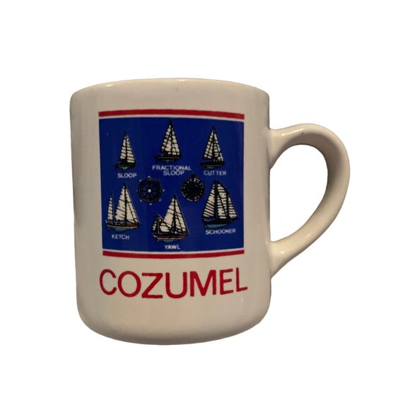 Cozumel Nautical Mini Souvenir Mug - Sailboat Designs - 3.5" Tall 3" Ceramic - Picture 1 of 6